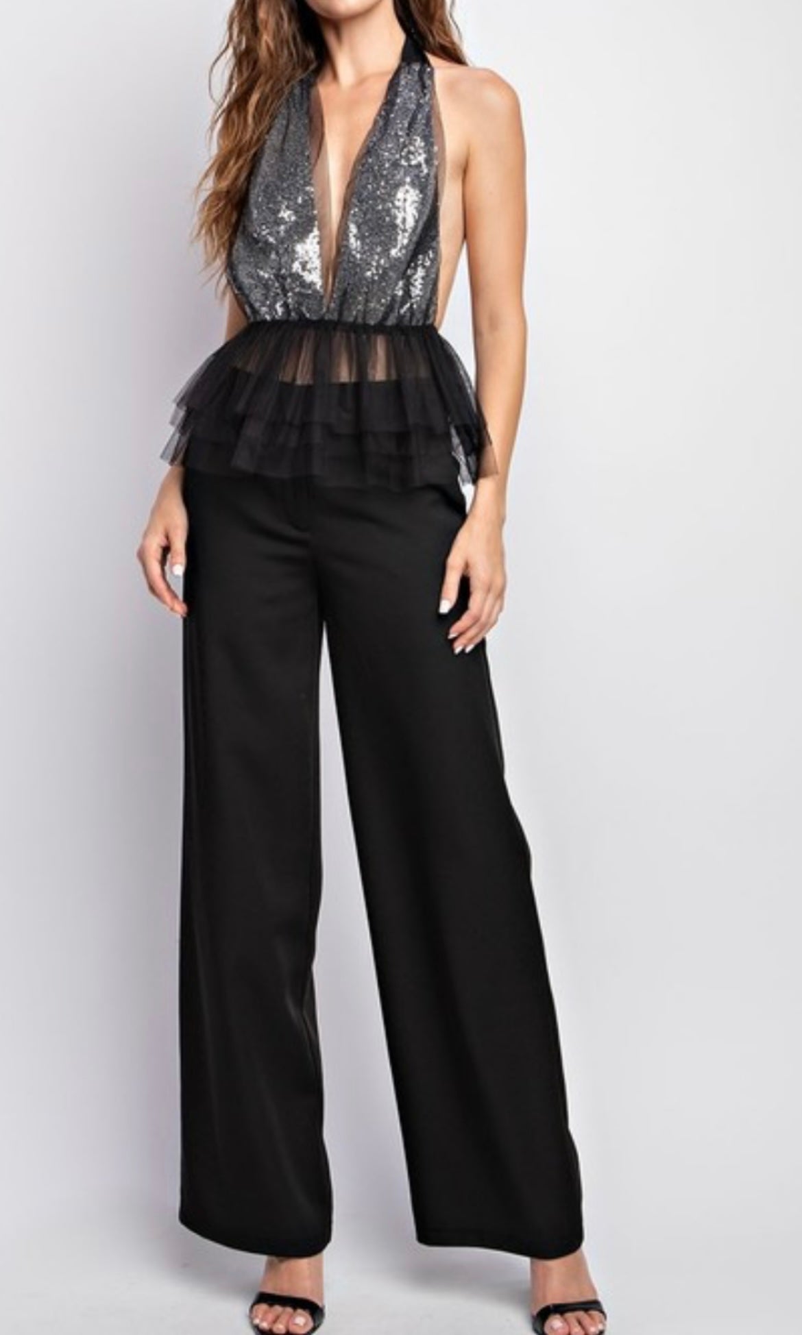 Silver-Black Halter Top